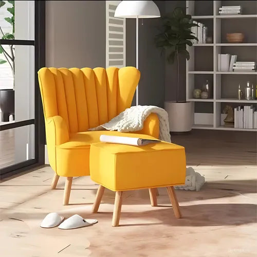 Armchair with pouf Swedish Wood 75x80 cm - Yellow - BAD21